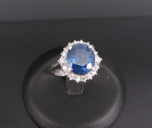 4.06ct Oval Diamond Sapphire Halo Ring — GIA Certified, 14k White Gold