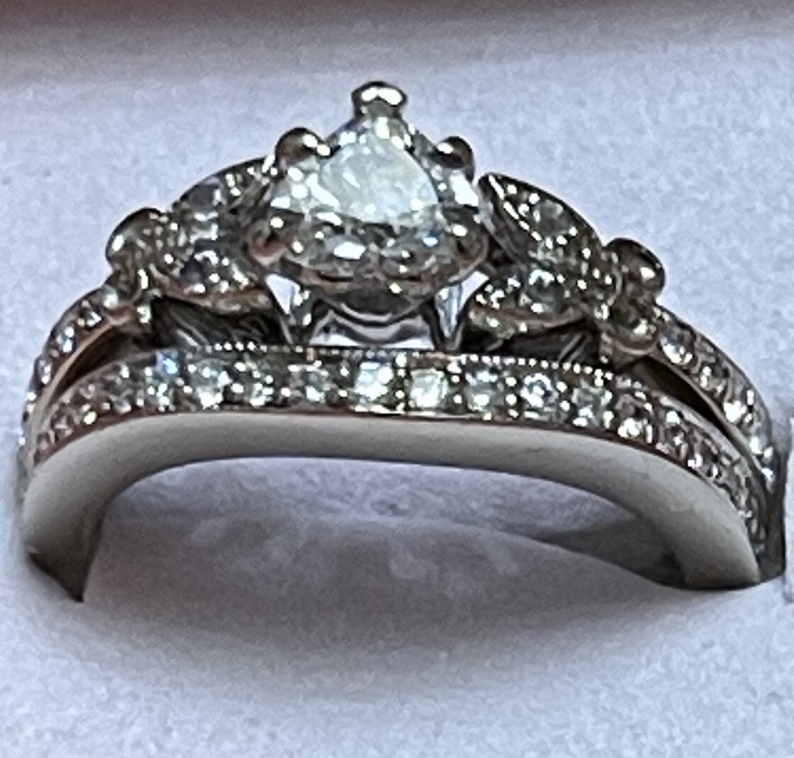 0.50ct Heart Brilliant Diamond Wedding Ring — GIA Certified, 14k White Gold