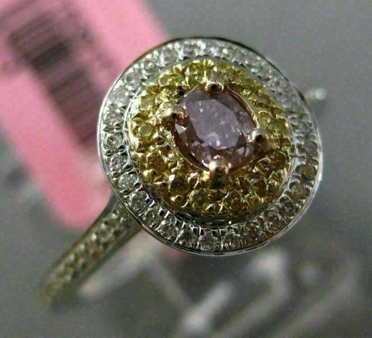 0.43ct Oval Diamond Double Halo Filigree Ring — GIA Certified, 18k Tri-Color Gold