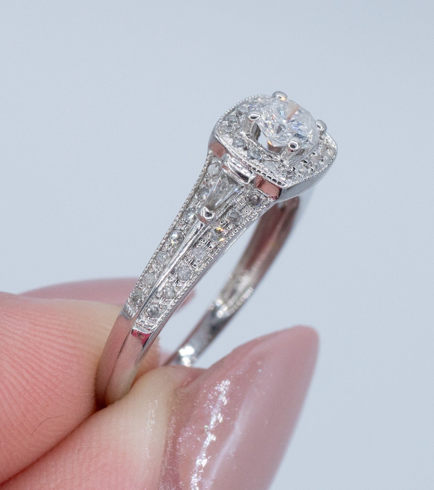 0.58ct Round Brilliant Diamond Milgrain Wedding Set — GIA Certified, 14k White Gold