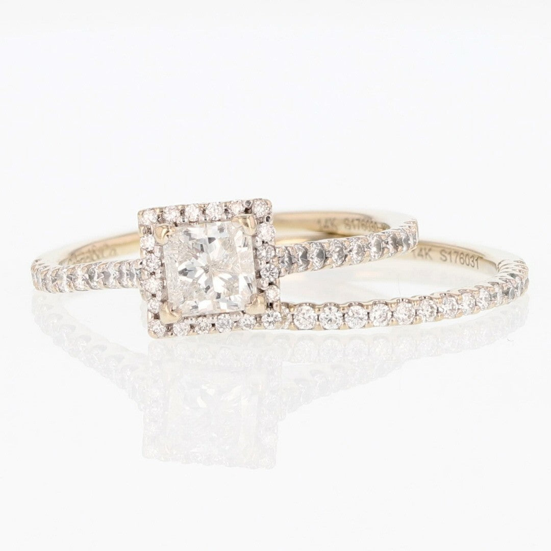 1.36ct Princess Diamond Halo Wedding Set — GIA Certified, 14k White Gold