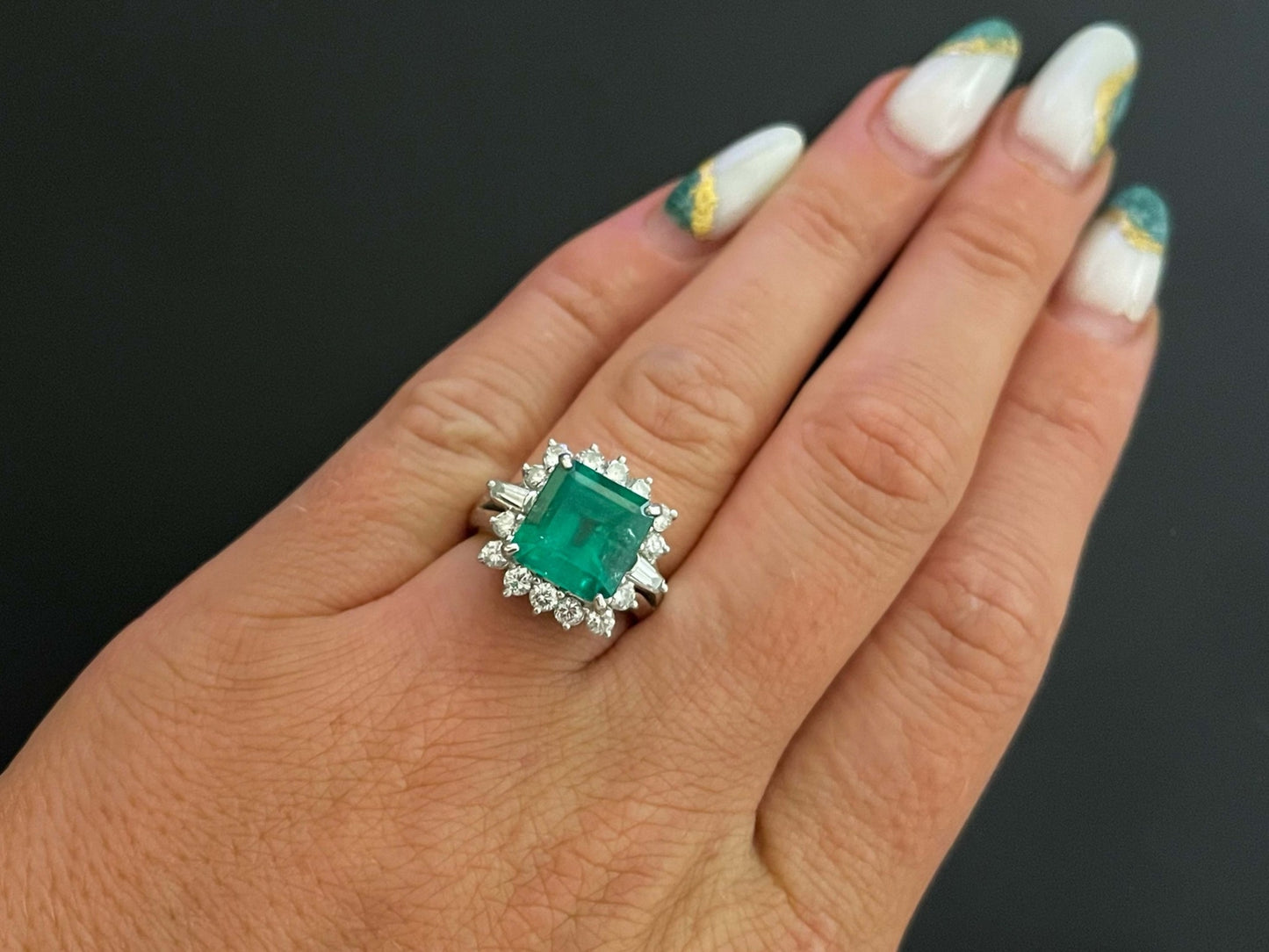 4.24ct Octagonal Colombian Emerald & Diamond Ring — GIA Certified, Platinum