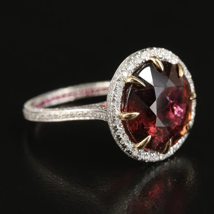 12.13ct Round Brilliant Tourmaline Diamond Ruby Ring — GIA Certified, Platinum