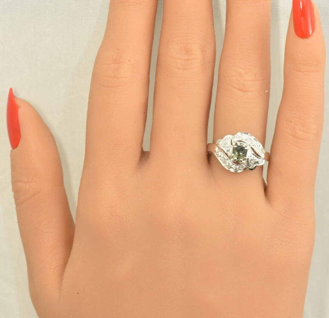 0.76ct Oval Alexandrite Vintage Diamond Ring — GIA Certified, 10k White Gold