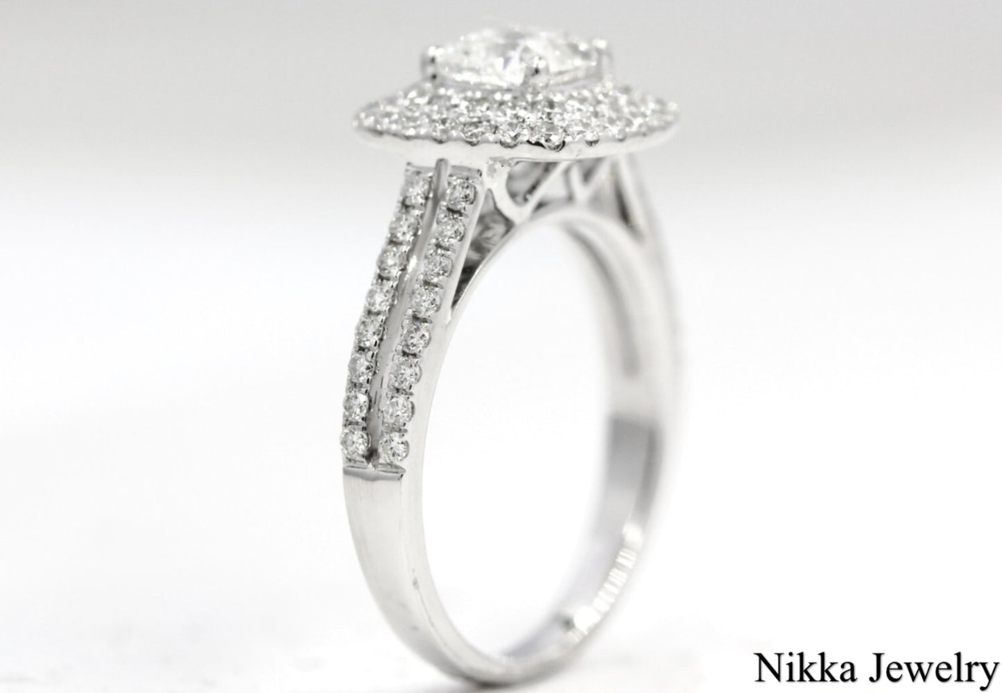 1.00ct Cushion Diamond Halo Engagement Ring — GIA Certified, 18k White Gold