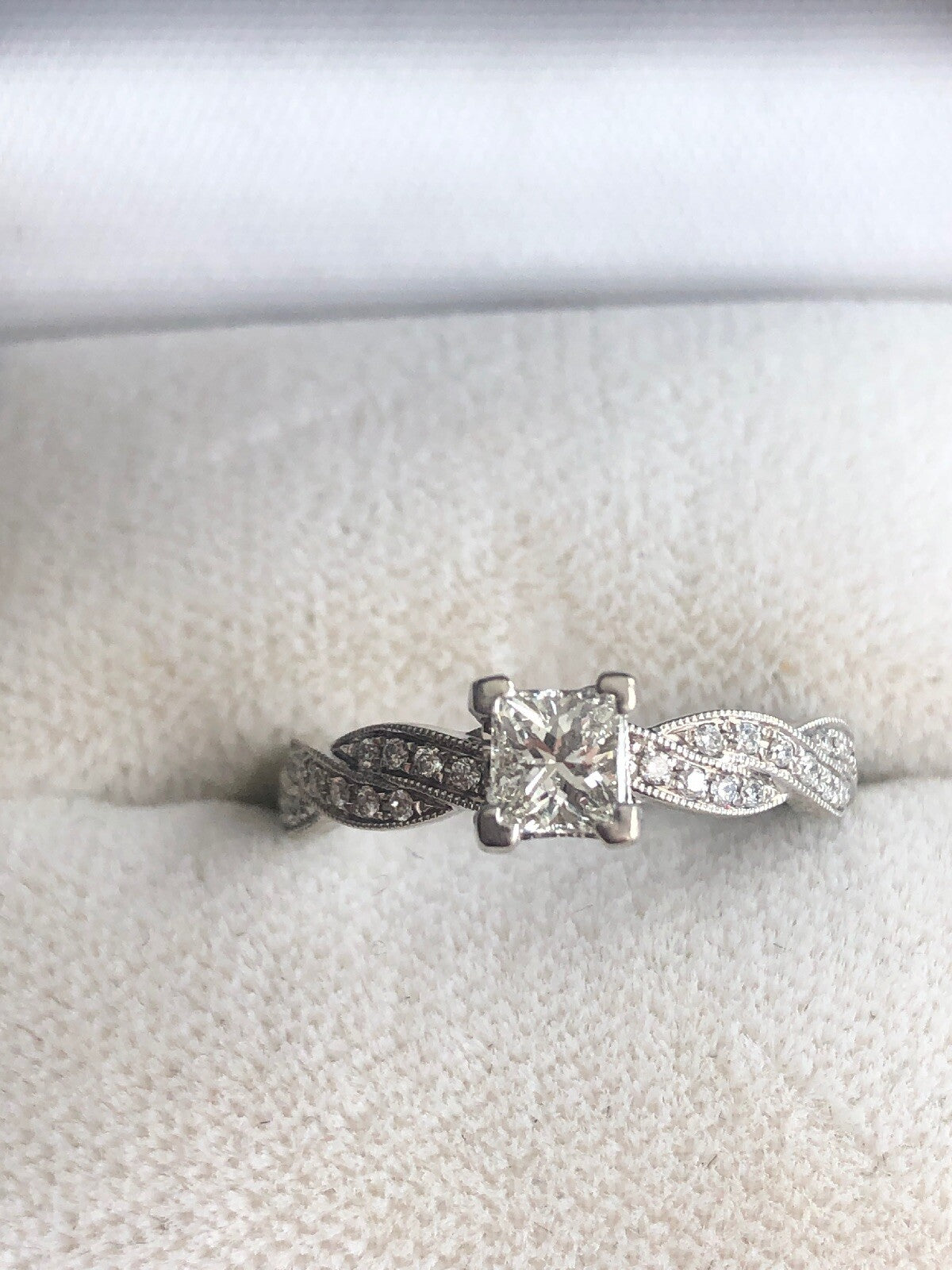 0.43ct Rectangular Modified Brilliant Diamond Engagement Ring — GIA Certified, 14k White Gold