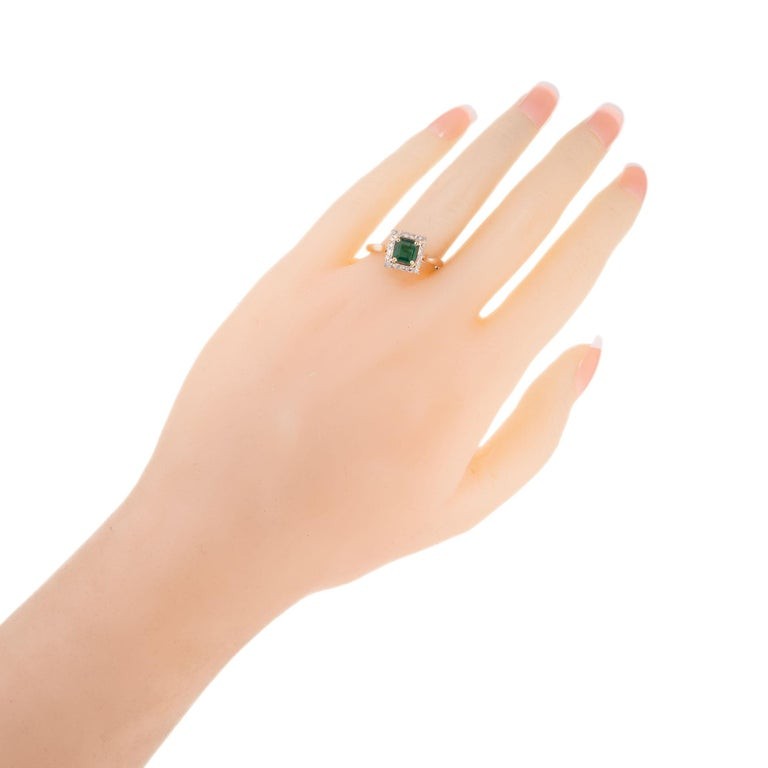 0.67ct Octagonal Emerald Diamond Halo Engagement Ring — GIA Certified, 14k Rose Gold