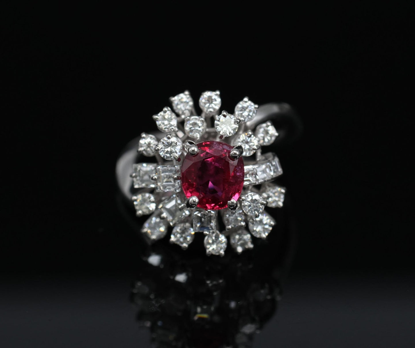1.67ct Cushion Ruby & 1.50ct Diamond Cocktail Ring — GIA Certified, 18k White Gold