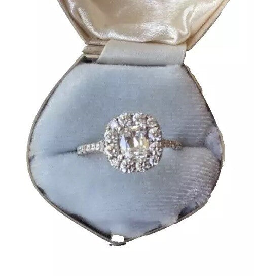 0.76ct Cushion Diamond Halo Engagement Ring — GIA Certified, 18k White Gold