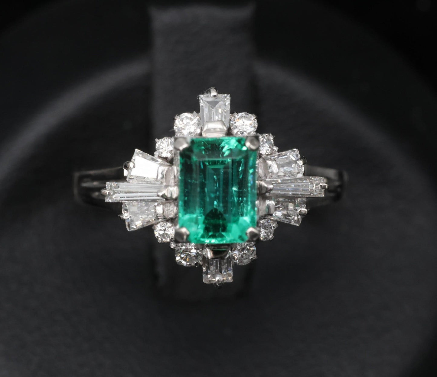 0.91ct Emerald Cut Colombian Emerald & Diamond Cocktail Ring — GIA Certified, Platinum