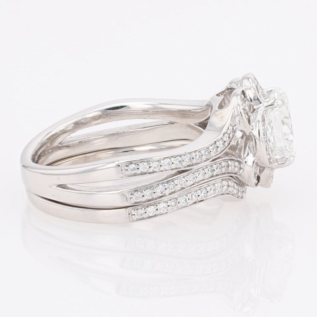 0.88ct Oval Diamond Halo Wedding Set — GIA Certified, 14k White Gold