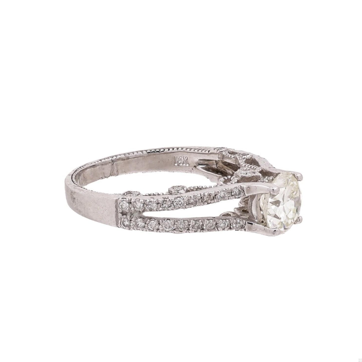 1.01ct Round Brilliant Diamond Solitaire Ring with Accents — GIA Certified, 14k White Gold
