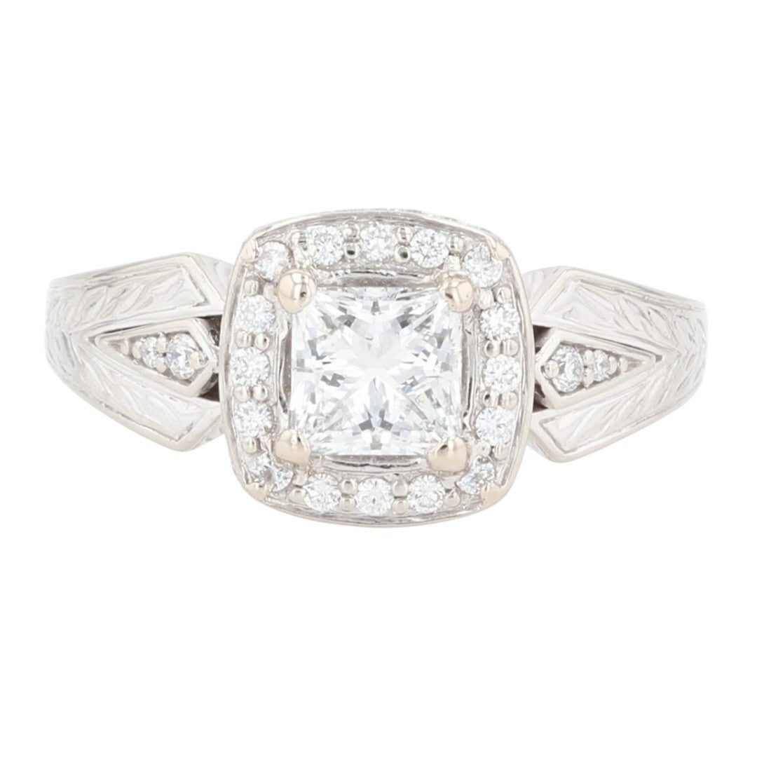 1.17ct Princess Cut Diamond Halo Engagement Ring — GIA Certified, 14k White Gold