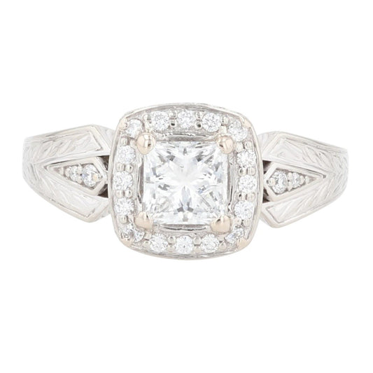 1.17ct Princess Cut Diamond Halo Engagement Ring — GIA Certified, 14k White Gold