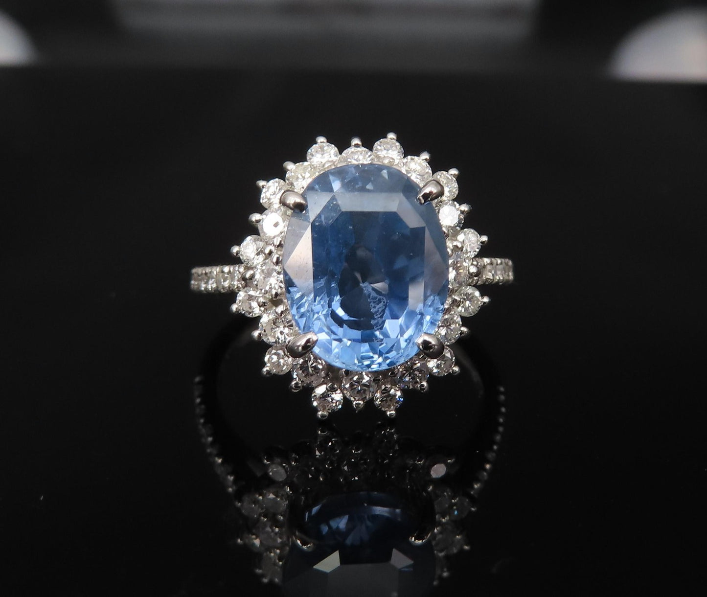 5.05ct Oval Sapphire Diamond Halo Ring — GIA Certified, Platinum