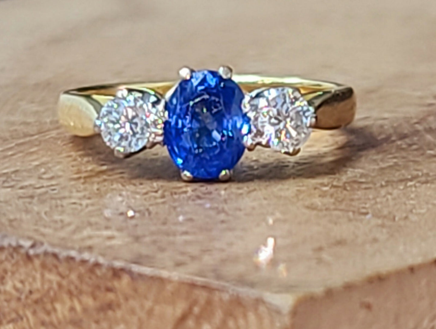 0.99ct Oval Sapphire Three Stone Engagement Ring — GIA Certified, 18k Gold