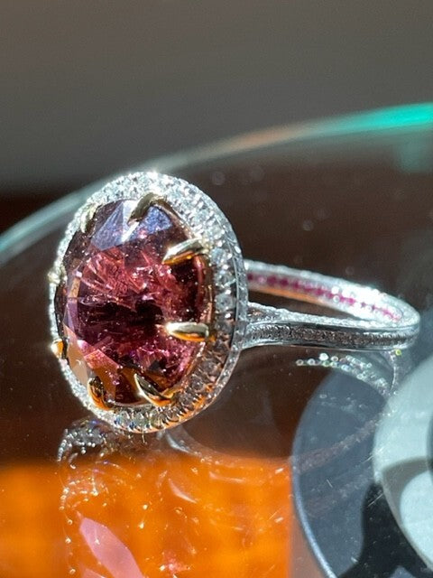12.13ct Round Brilliant Tourmaline Diamond Ruby Ring — GIA Certified, Platinum