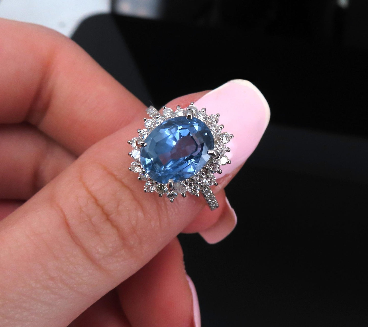 5.05ct Oval Sapphire Diamond Halo Ring — GIA Certified, Platinum
