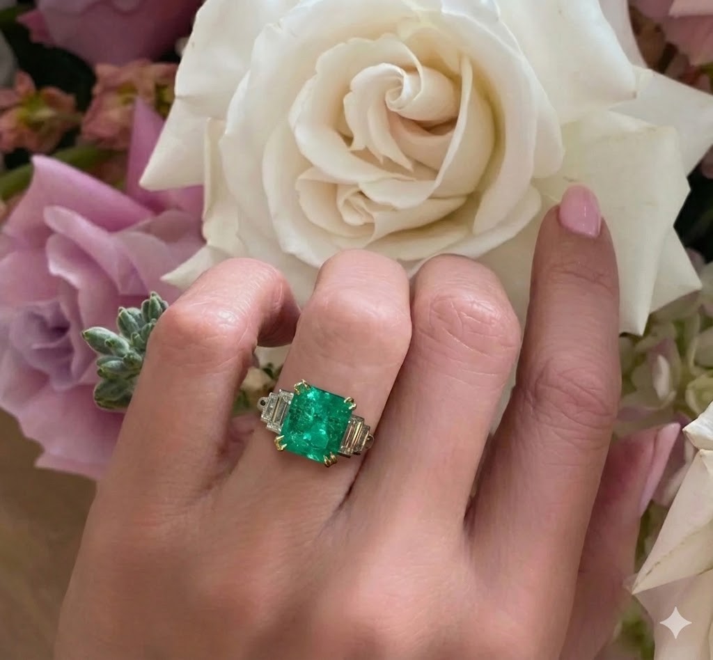 5.87ct Emerald Cut Colombian Emerald Ring — GIA Certified, Platinum & 18k Yellow Gold