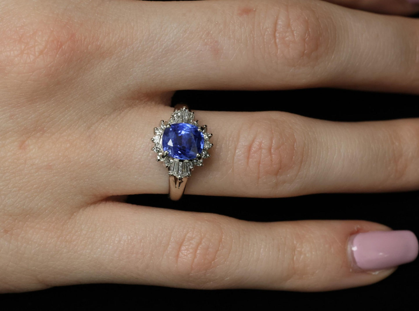 2.72ct Cushion Cut Ceylon Sapphire & 0.55ct Diamond Ring — GIA Certified, Platinum