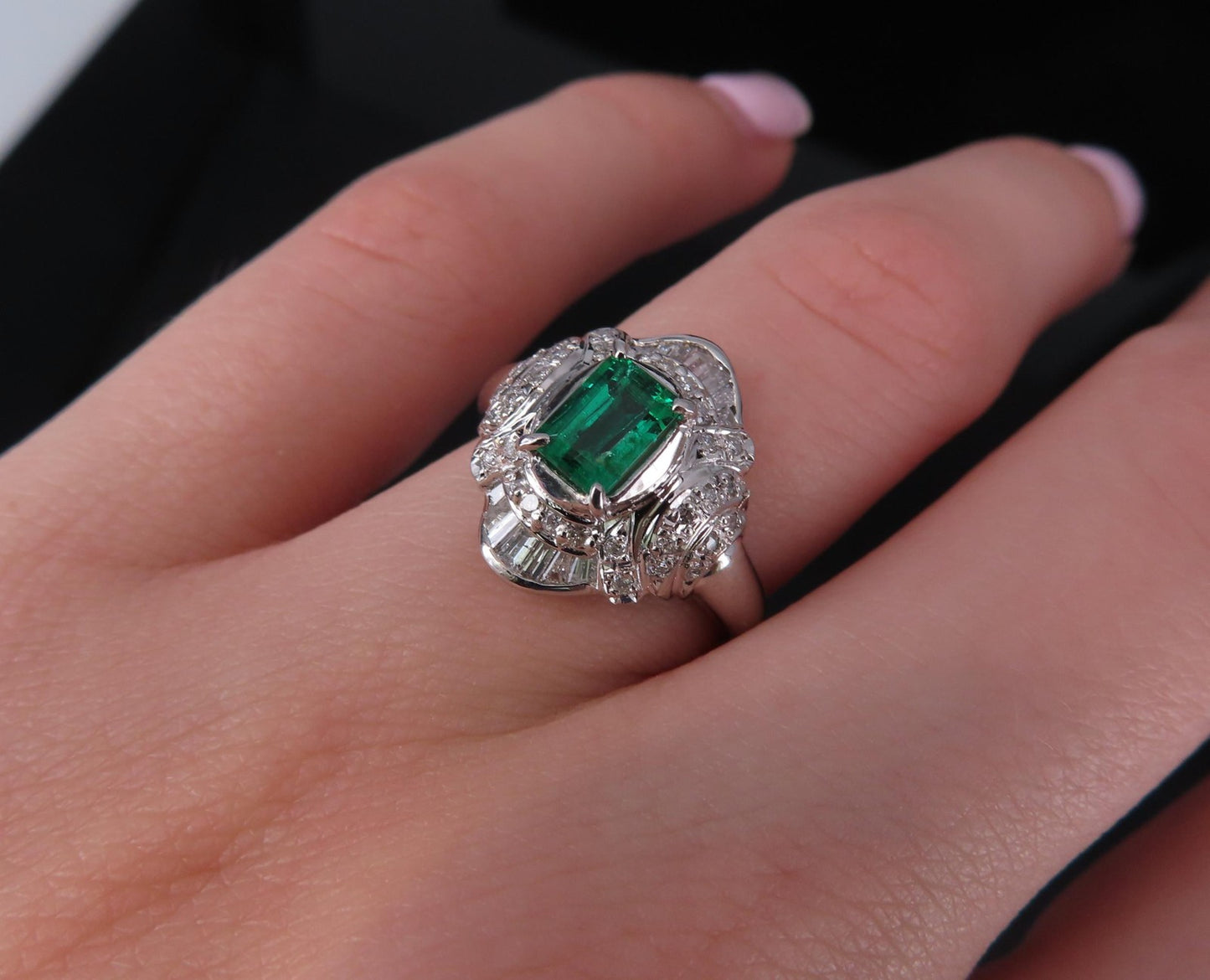 0.61ct Emerald Cut Colombian Emerald & 0.32ct Diamond Ring — GIA Certified, Platinum