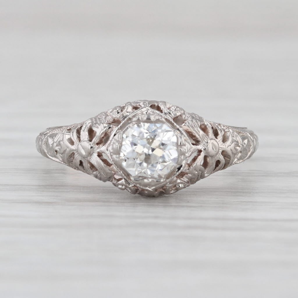 0.47ct Round Brilliant Diamond Halo Engagement Ring — GIA Certified, 14k White Gold