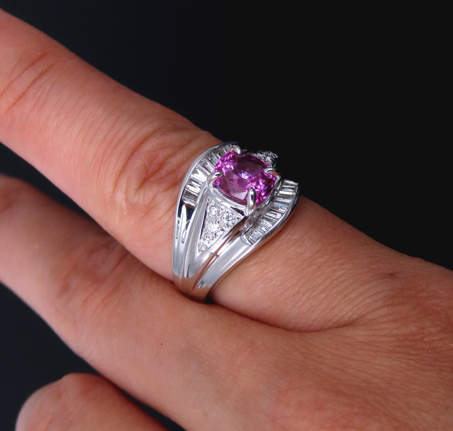 2.12ct Cushion Cut Pink Sapphire & 0.54ct Diamond Ring — GIA Certified, Platinum