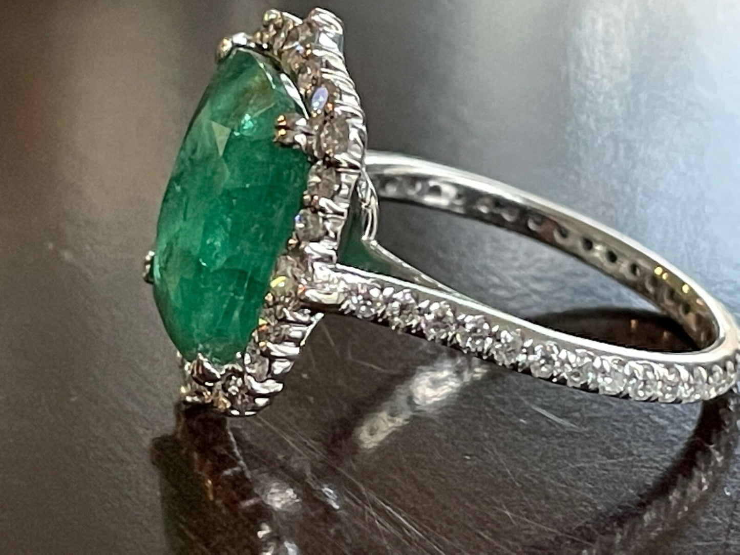 7.26ct Emerald & Diamond Halo Eternity Band Ring — GIA Certified, Platinum