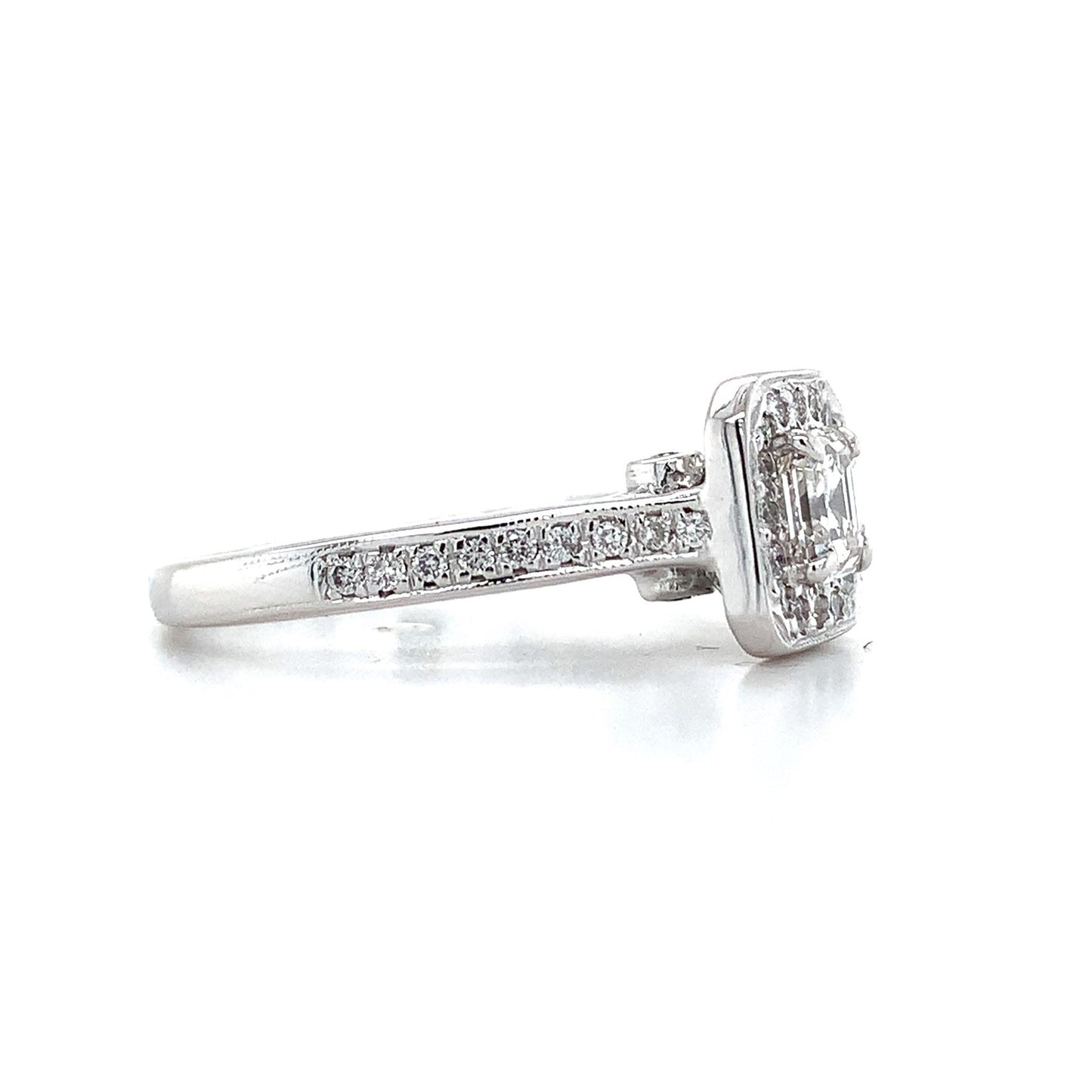 0.83ct Asscher Diamond Square Halo Statement Ring — GIA Certified, 14k White Gold