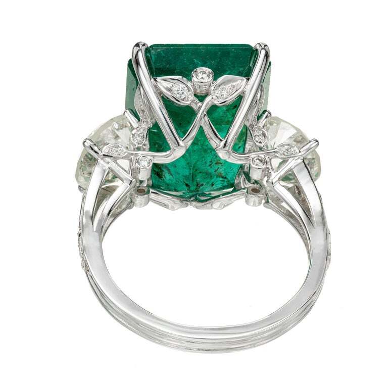 11.89ct Octagonal Green Diamond Step Cut Ring — GIA Certified, 18k White Gold