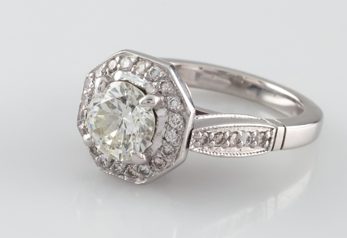 1.91ct Round Brilliant Diamond Halo Engagement Ring — GIA Certified, 18k White Gold