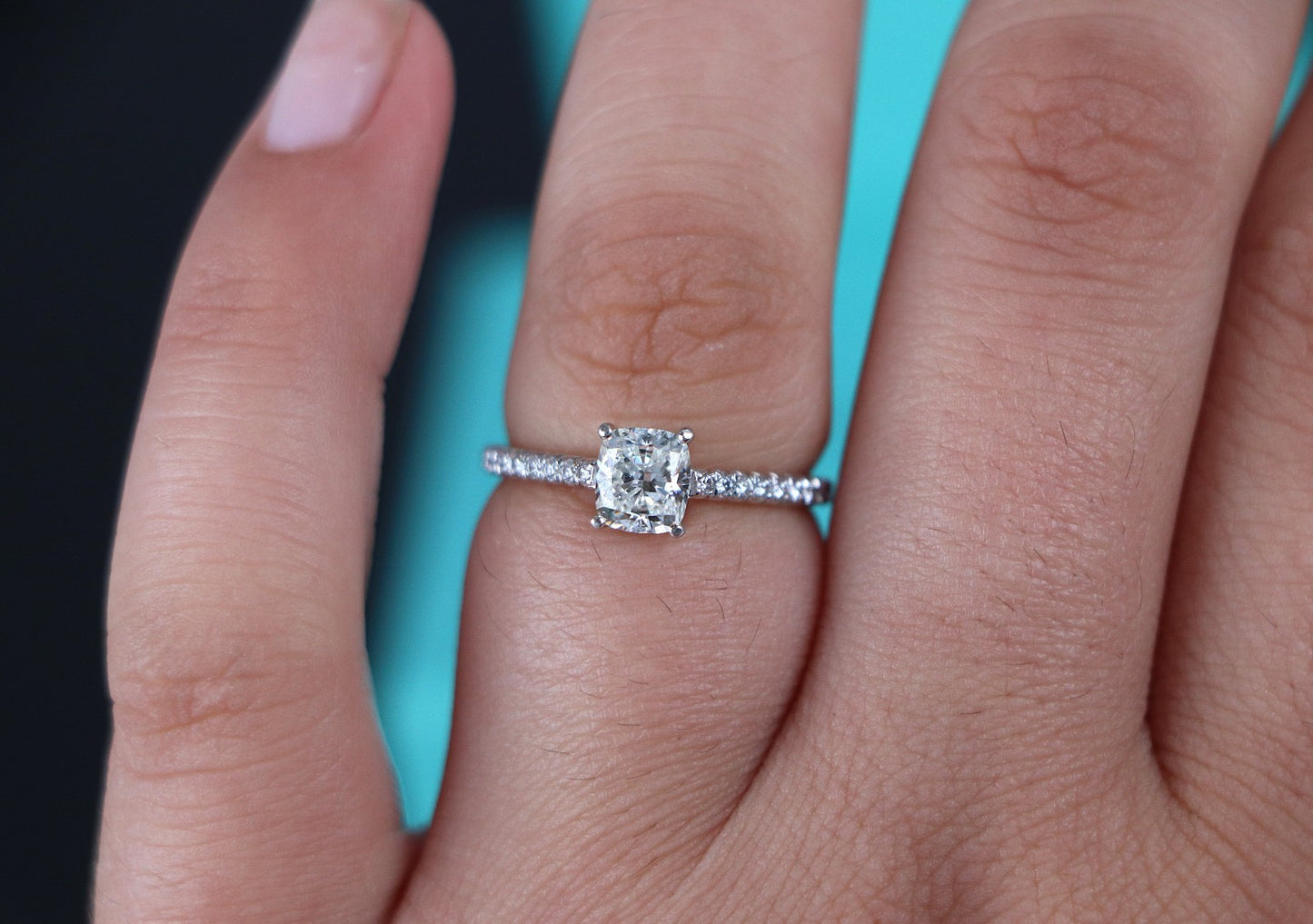 0.91ct Cushion Modified Brilliant Diamond Engagement Ring — GIA Certified, Platinum