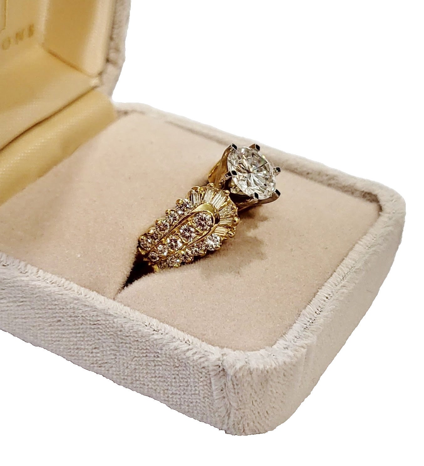 1.89ct Round Brilliant Diamond Baguette Ring — GIA Certified, 18k Yellow Gold