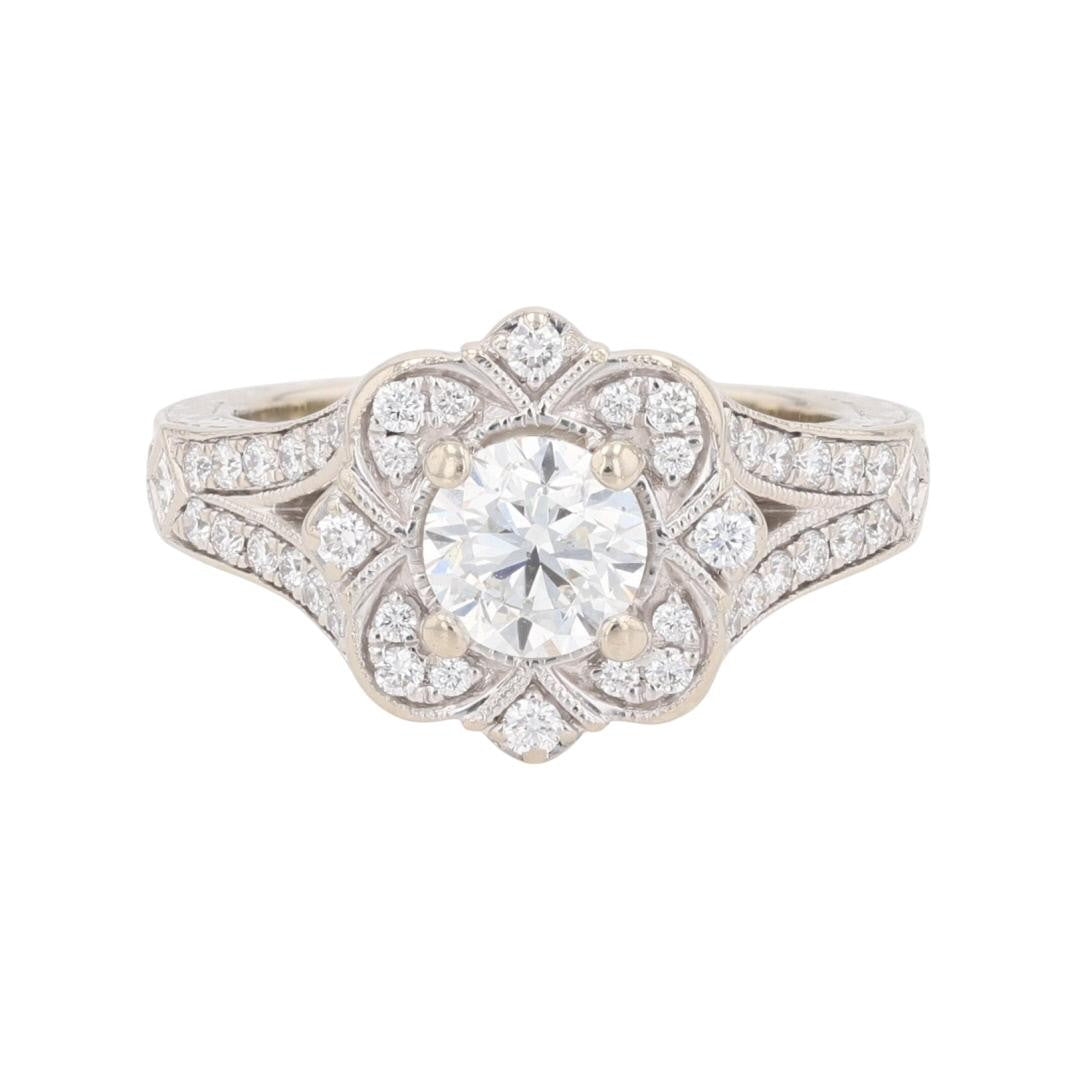 0.80ct Round Brilliant Diamond Halo Engagement Ring — GIA Certified, 14k White Gold