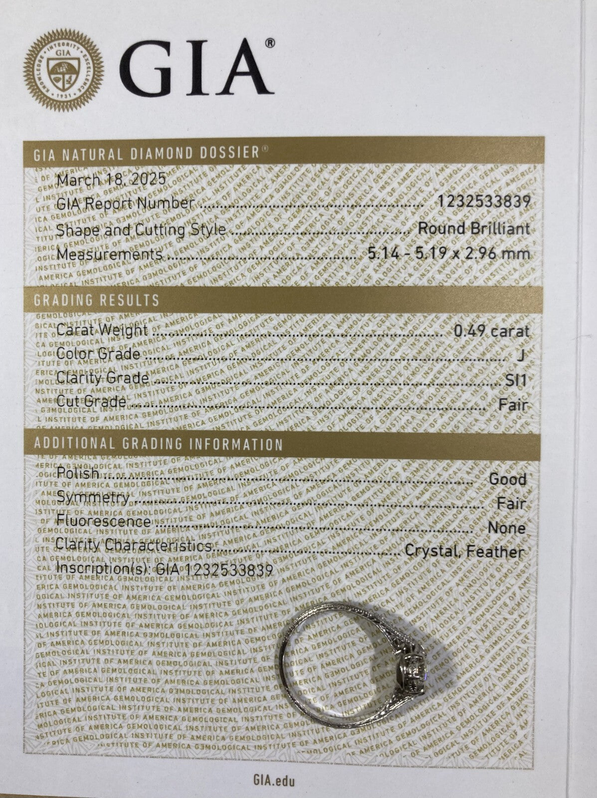 0.49ct Round Brilliant Art Deco Diamond Ring — GIA Certified, Platinum