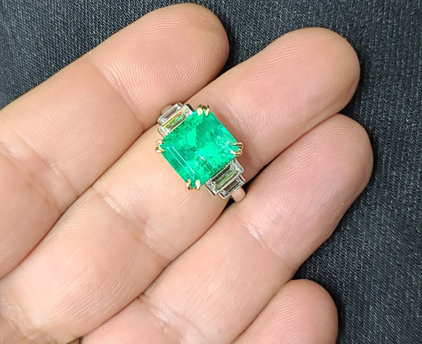 5.87ct Emerald Cut Colombian Emerald Ring — GIA Certified, Platinum & 18k Yellow Gold