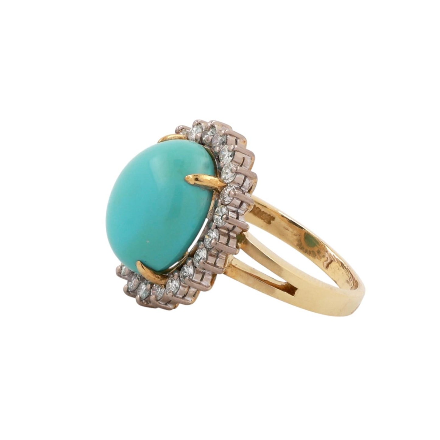 7.25ct Oval Turquoise Halo Diamond Ring — GIA Certified, 18k Two-Tone Gold