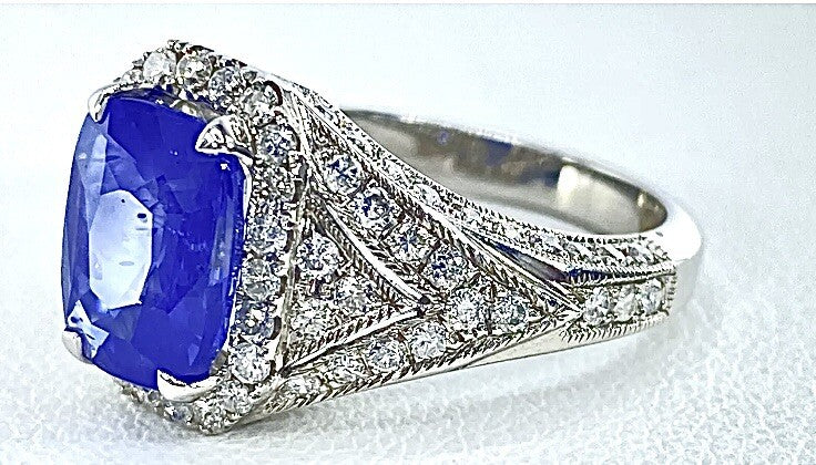 4.06ct Oval Diamond Sapphire Halo Ring — GIA Certified, 14k White Gold