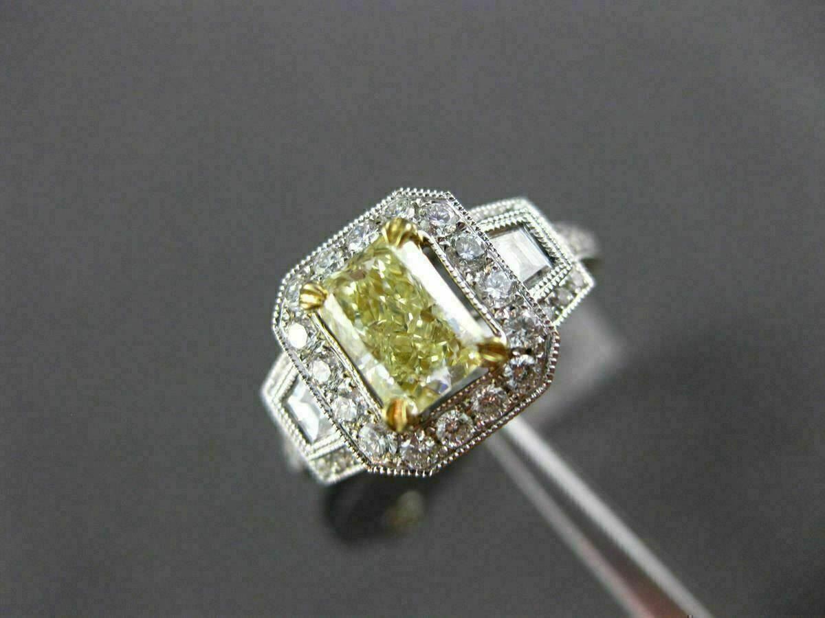2.04ct Fancy Yellow Diamond 3-Stone Halo Ring — GIA Certified, 18k Two-Tone Gold