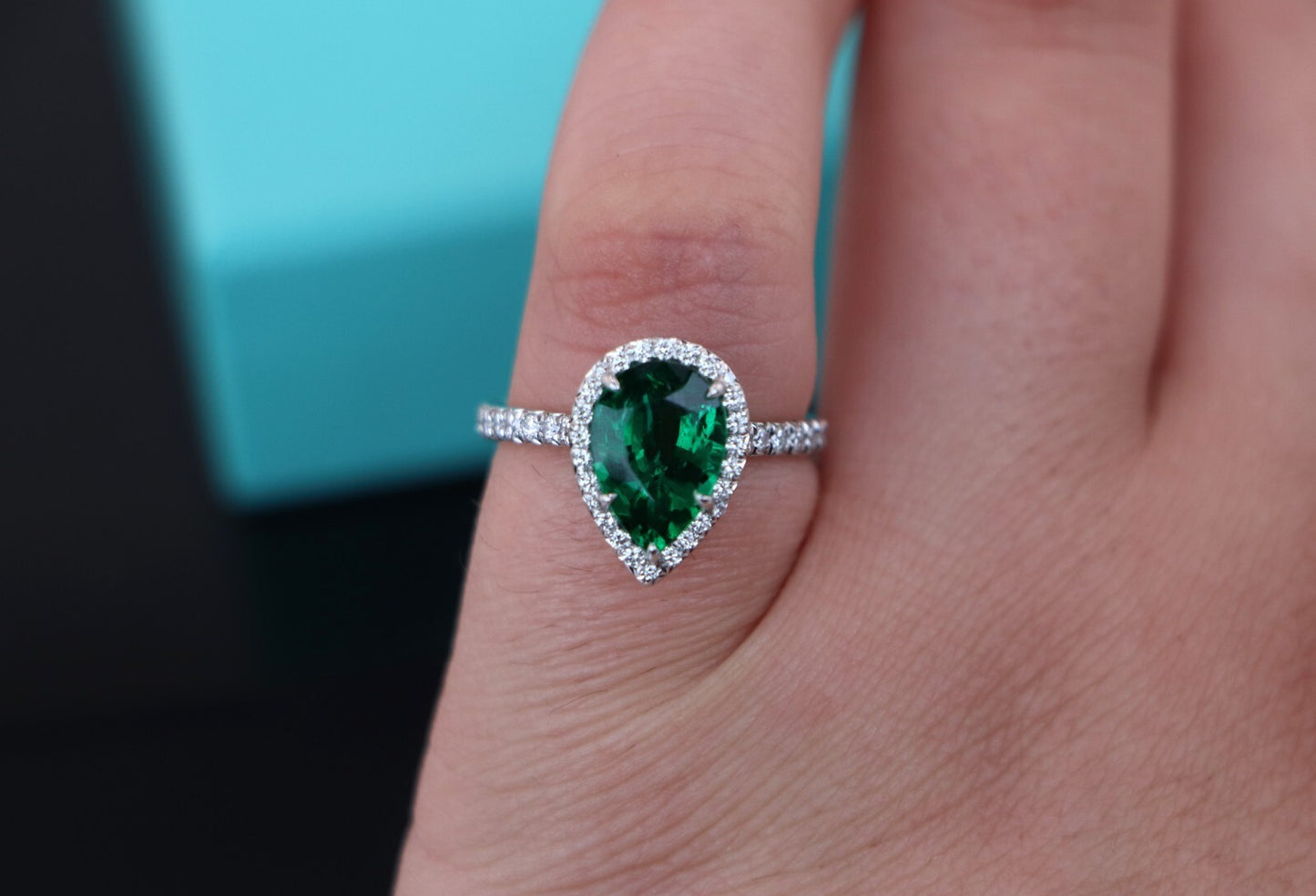 2.19ct Pear Green Emerald Diamond Ring — GIA Certified, Platinum