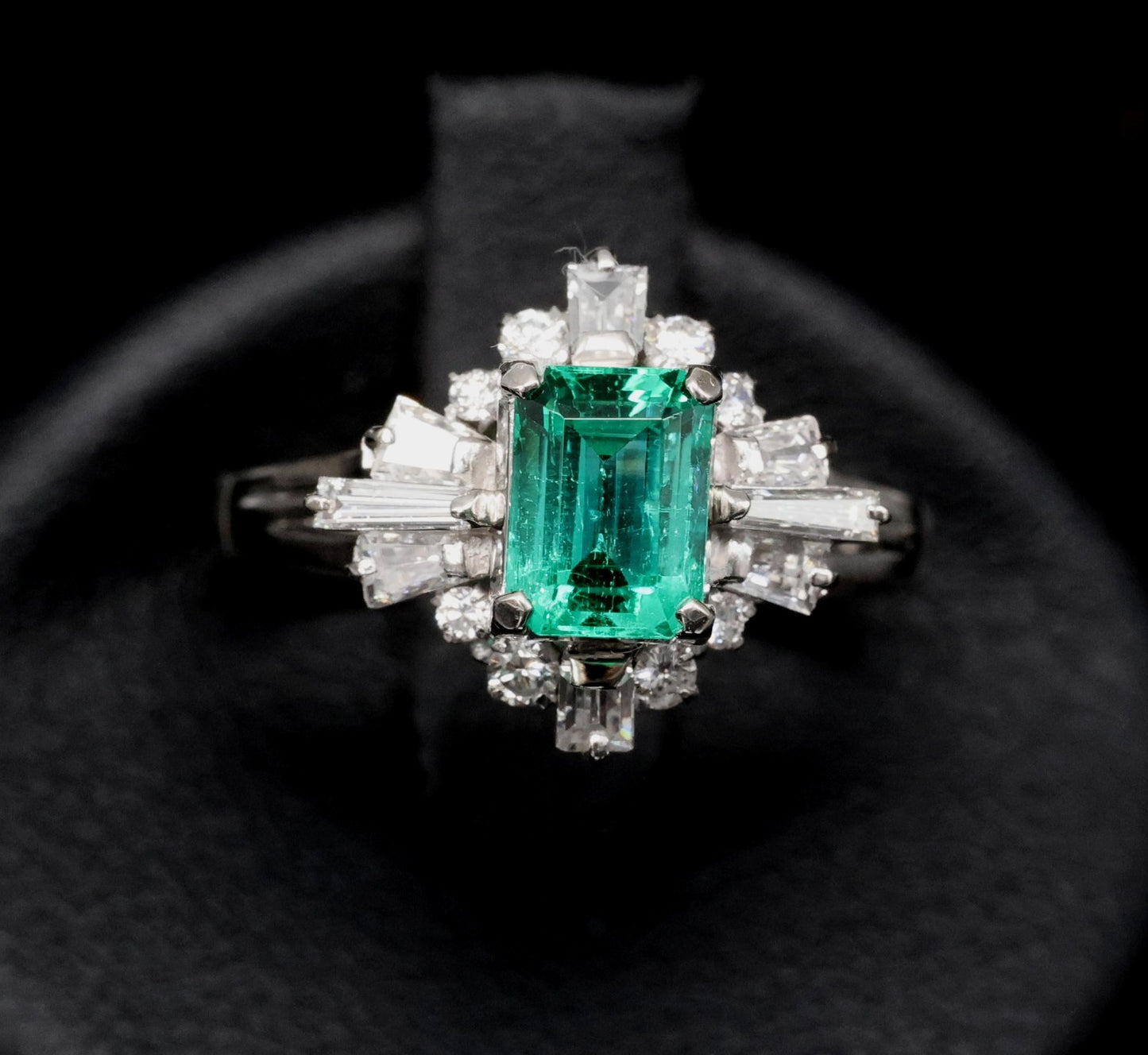 0.91ct Emerald Cut Colombian Emerald & Diamond Cocktail Ring — GIA Certified, Platinum