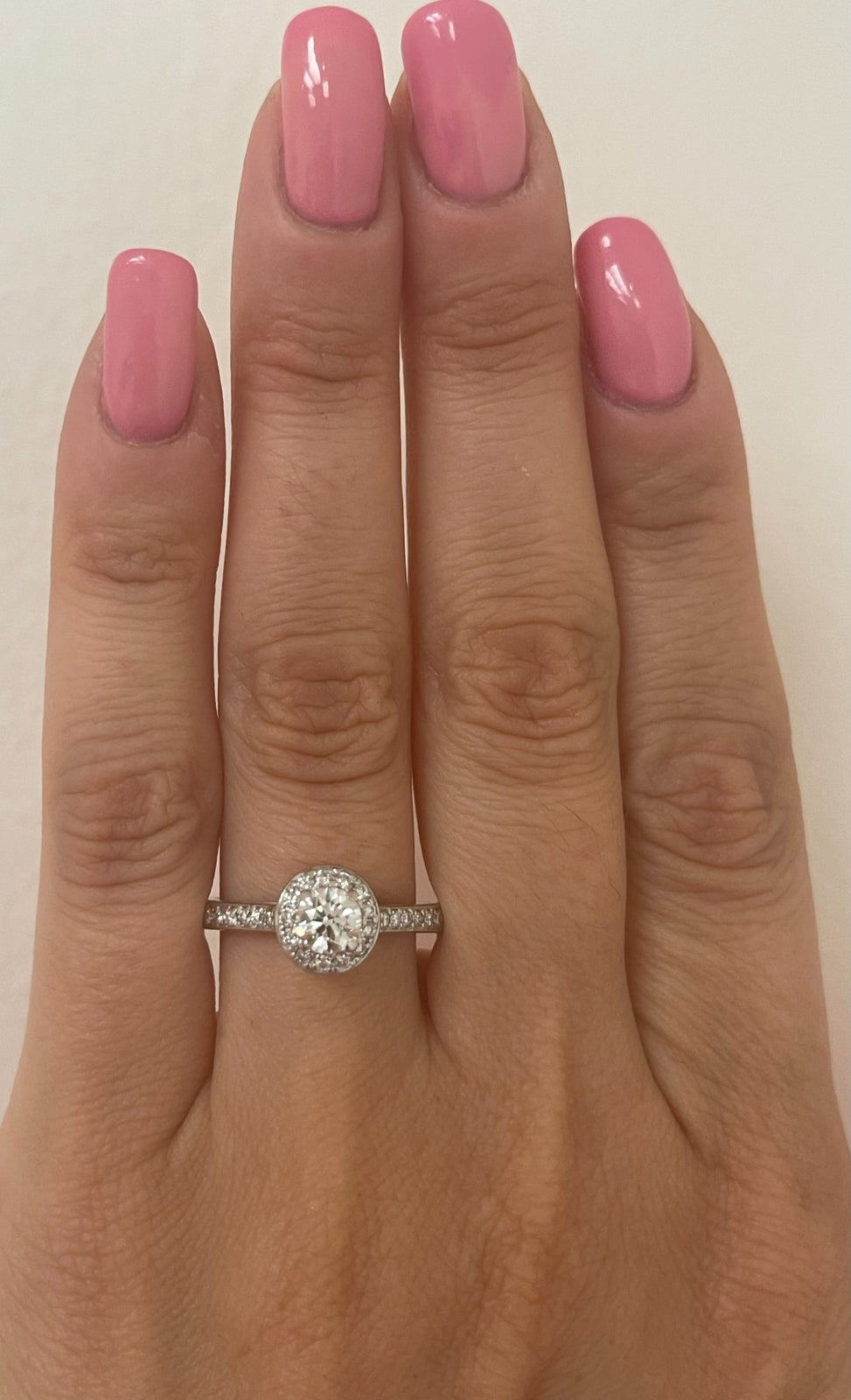 0.59ct Round Brilliant Halo Engagement Ring — GIA Certified, 18K White Gold