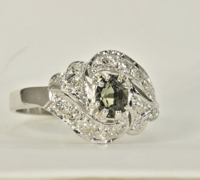0.76ct Oval Alexandrite Vintage Diamond Ring — GIA Certified, 10k White Gold
