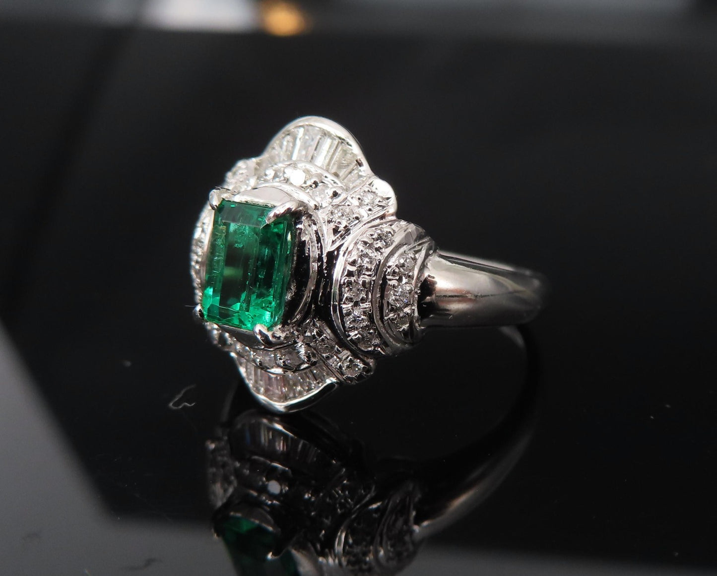 0.61ct Emerald Cut Colombian Emerald & 0.32ct Diamond Ring — GIA Certified, Platinum