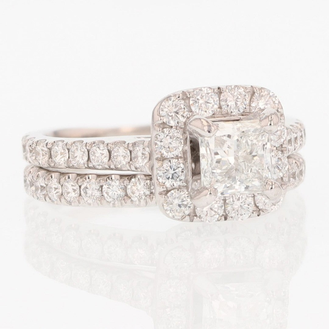 2.39ct Princess Diamond Halo Wedding Set — GIA Certified, 14k White Gold
