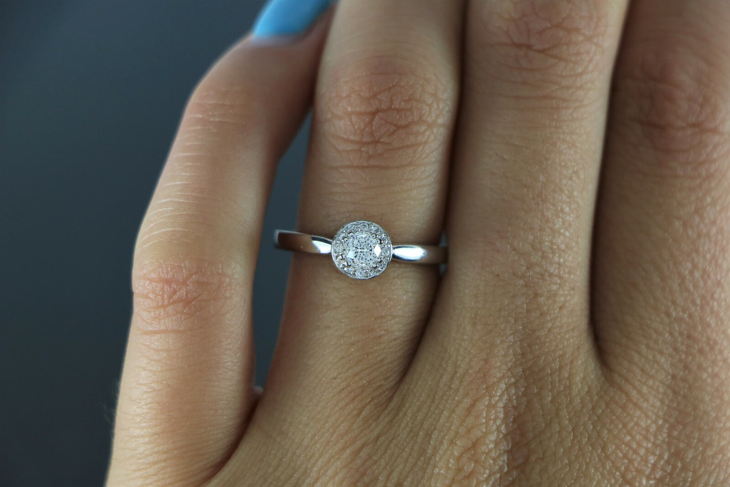 0.47ct Round Brilliant Diamond Halo Engagement Ring — GIA Certified, 14k White Gold