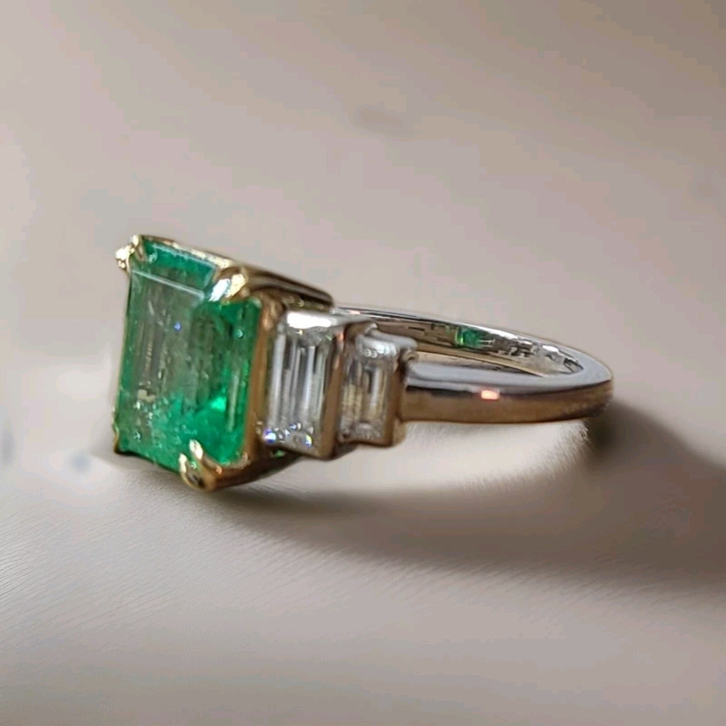 5.87ct Emerald Cut Colombian Emerald Ring — GIA Certified, Platinum & 18k Yellow Gold