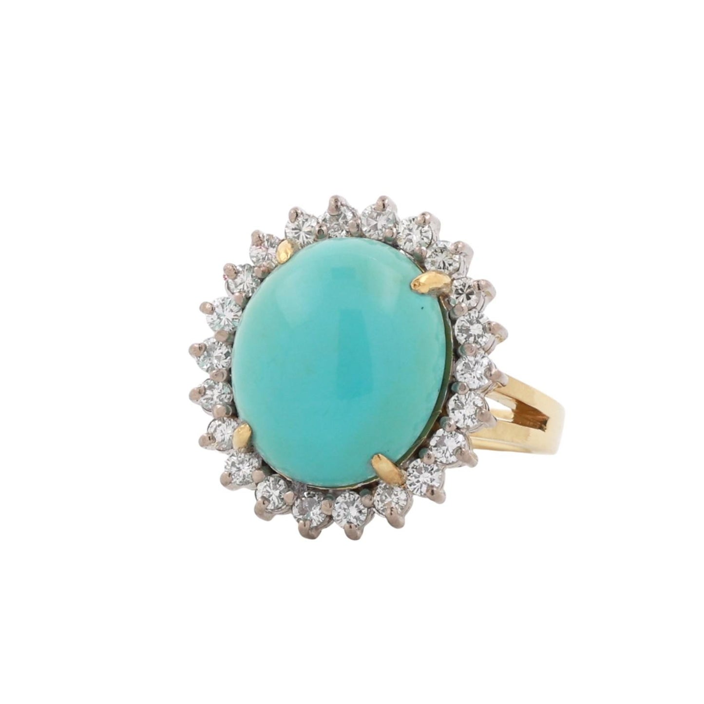 7.25ct Oval Turquoise Halo Diamond Ring — GIA Certified, 18k Two-Tone Gold
