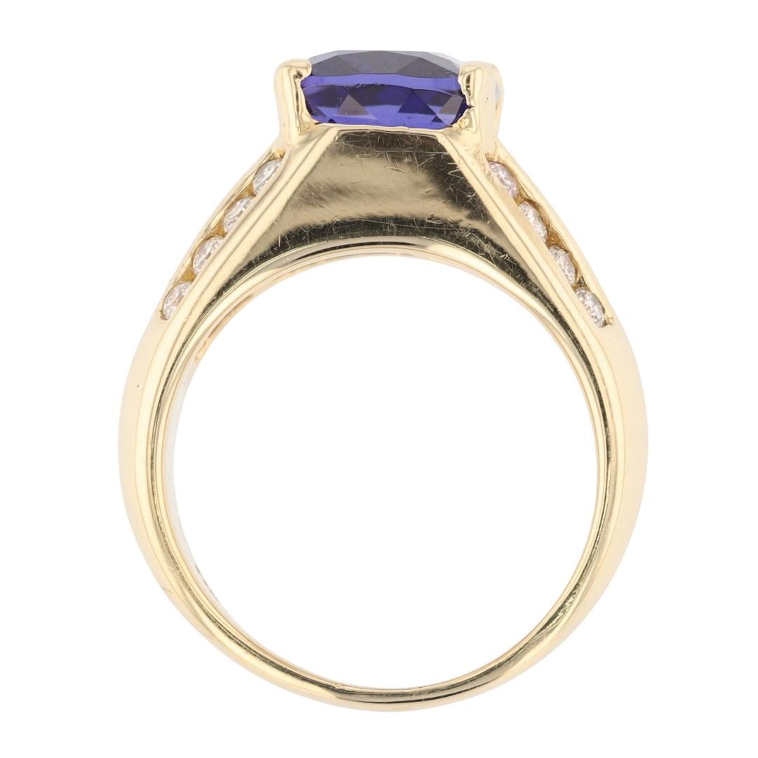 5.07ct Tanzanite Cushion Cut Diamond Cocktail Ring — GIA Certified, 14k Yellow Gold