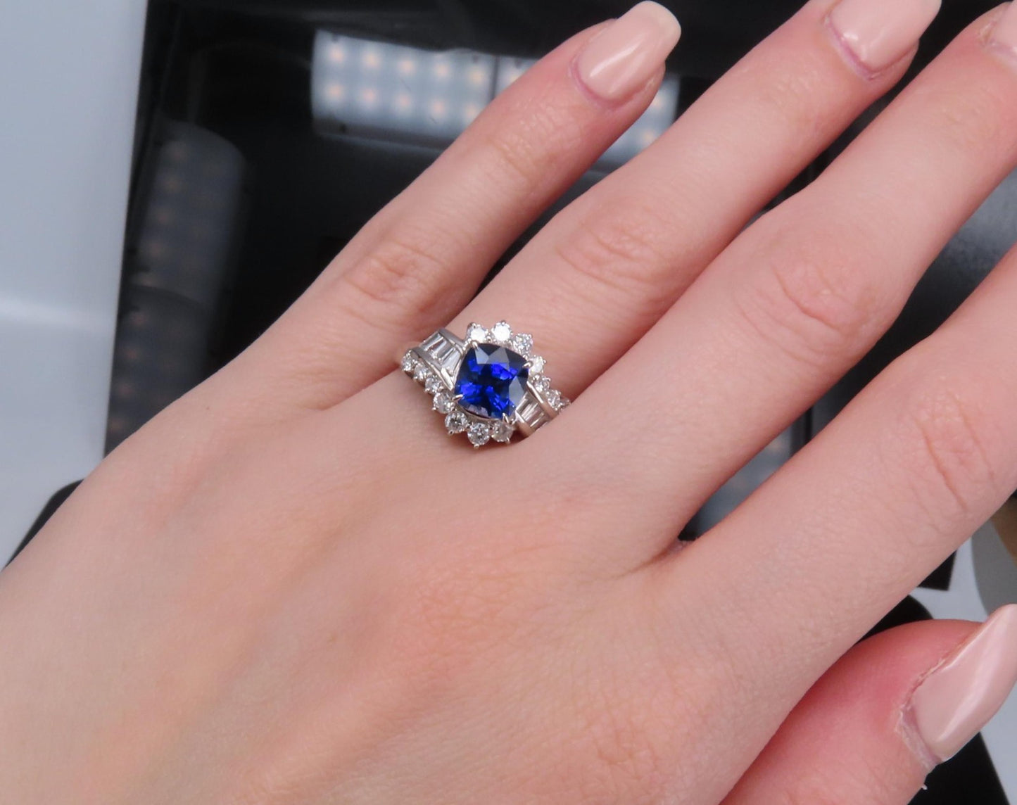 2.25ct Cushion Cut Blue Sapphire & 0.80ct Diamond Ring — GIA Certified, Platinum